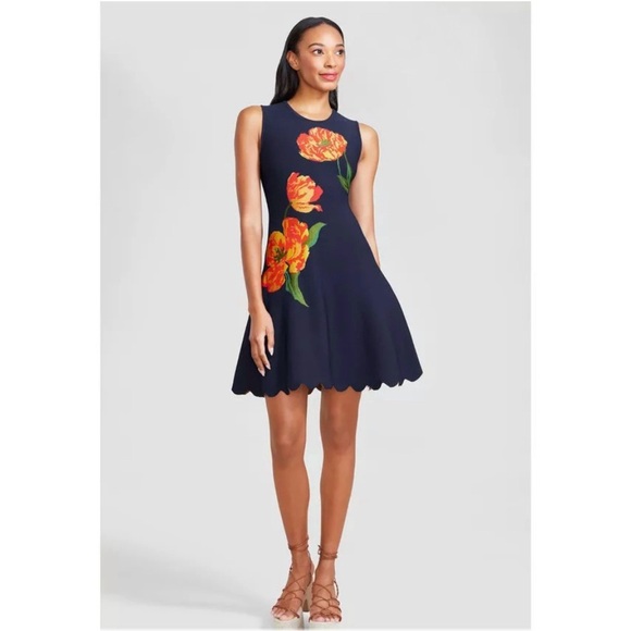 Lela Rose Floral Jacquard Knit Sleeveless Dress - Picture 1 of 8